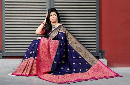 Blue Pink Color Beautiful Banarasi Silk Saree