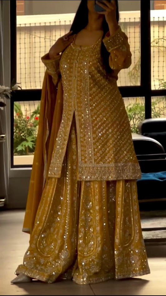 Partywear Dress in Yellow Color in Georgette Fabric