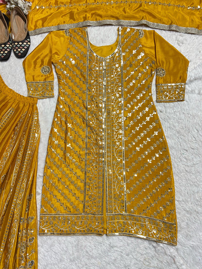 Partywear Dress in Yellow Color in Georgette Fabric