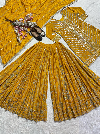 Partywear Dress in Yellow Color in Georgette Fabric