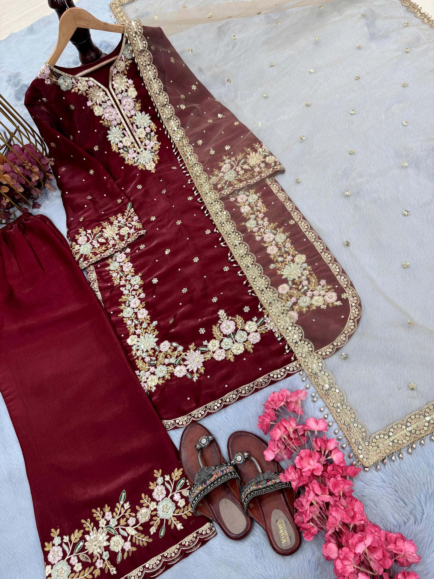 Maroon Color Beautiful Jimmy Choo Fabric Dress