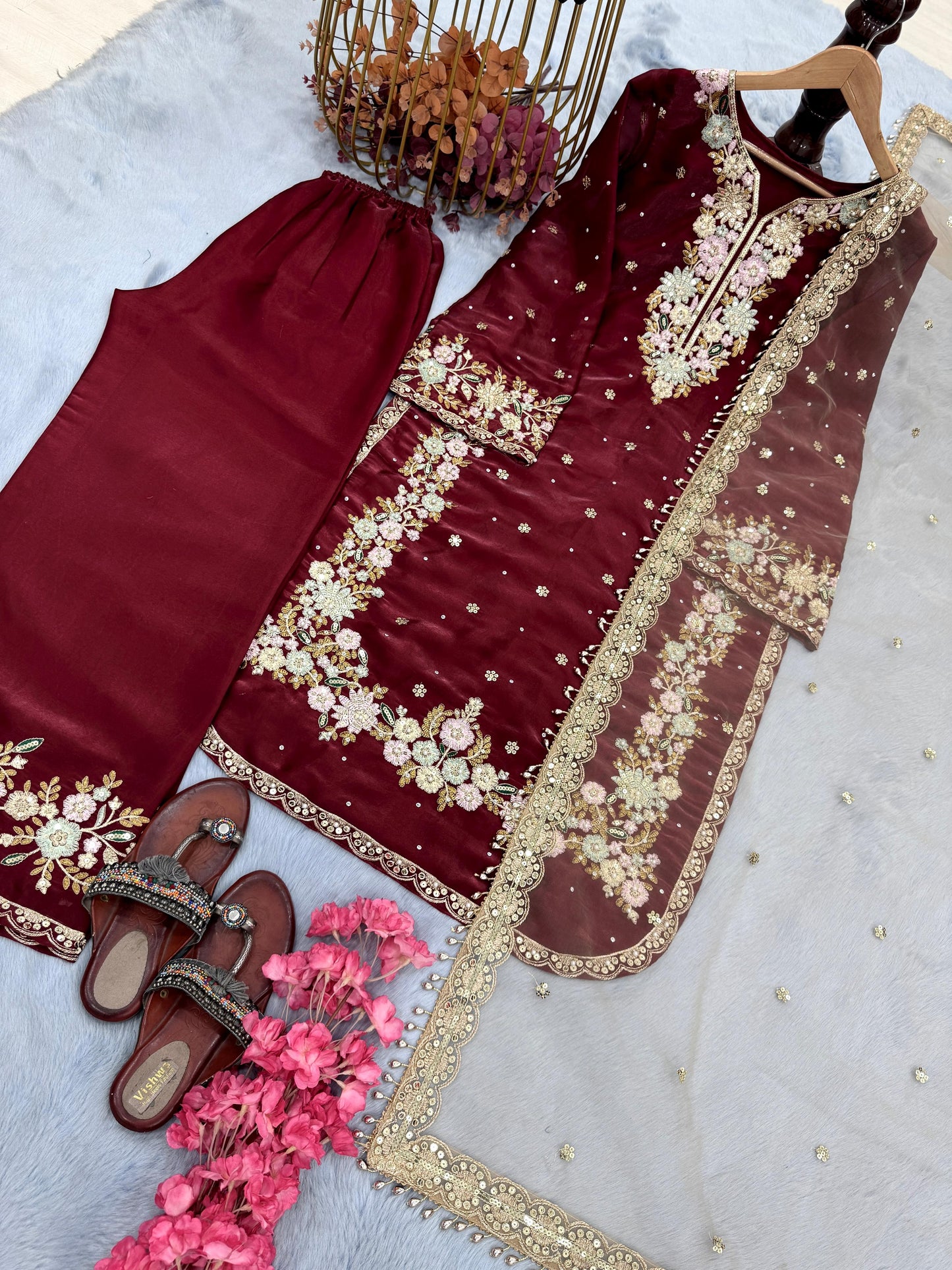 Maroon Color Beautiful Jimmy Choo Fabric Dress