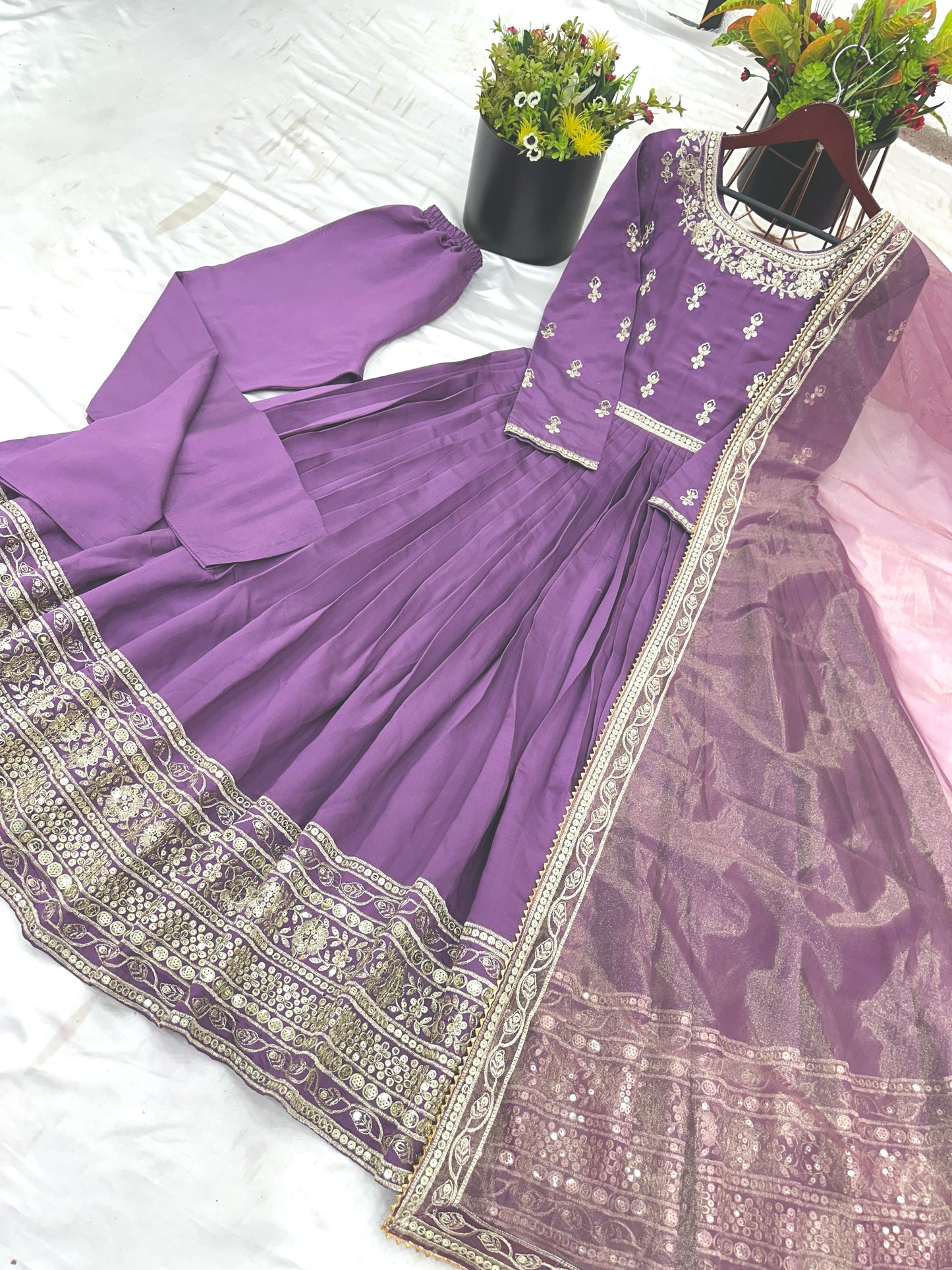 Designer Party Wear Look Full Heavy Embroidery Sequence Work Gown
