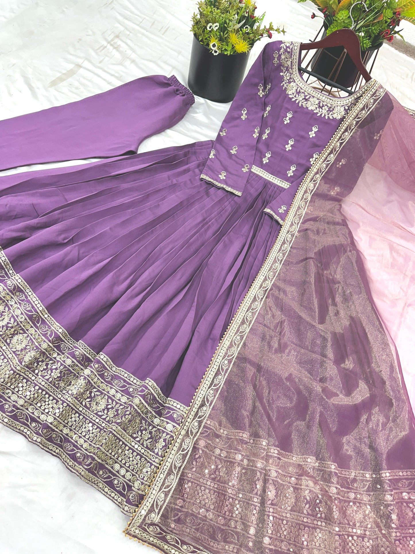 Designer Party Wear Look Full Heavy Embroidery Sequence Work Gown