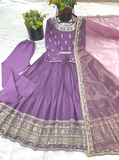 Designer Party Wear Look Full Heavy Embroidery Sequence Work Gown