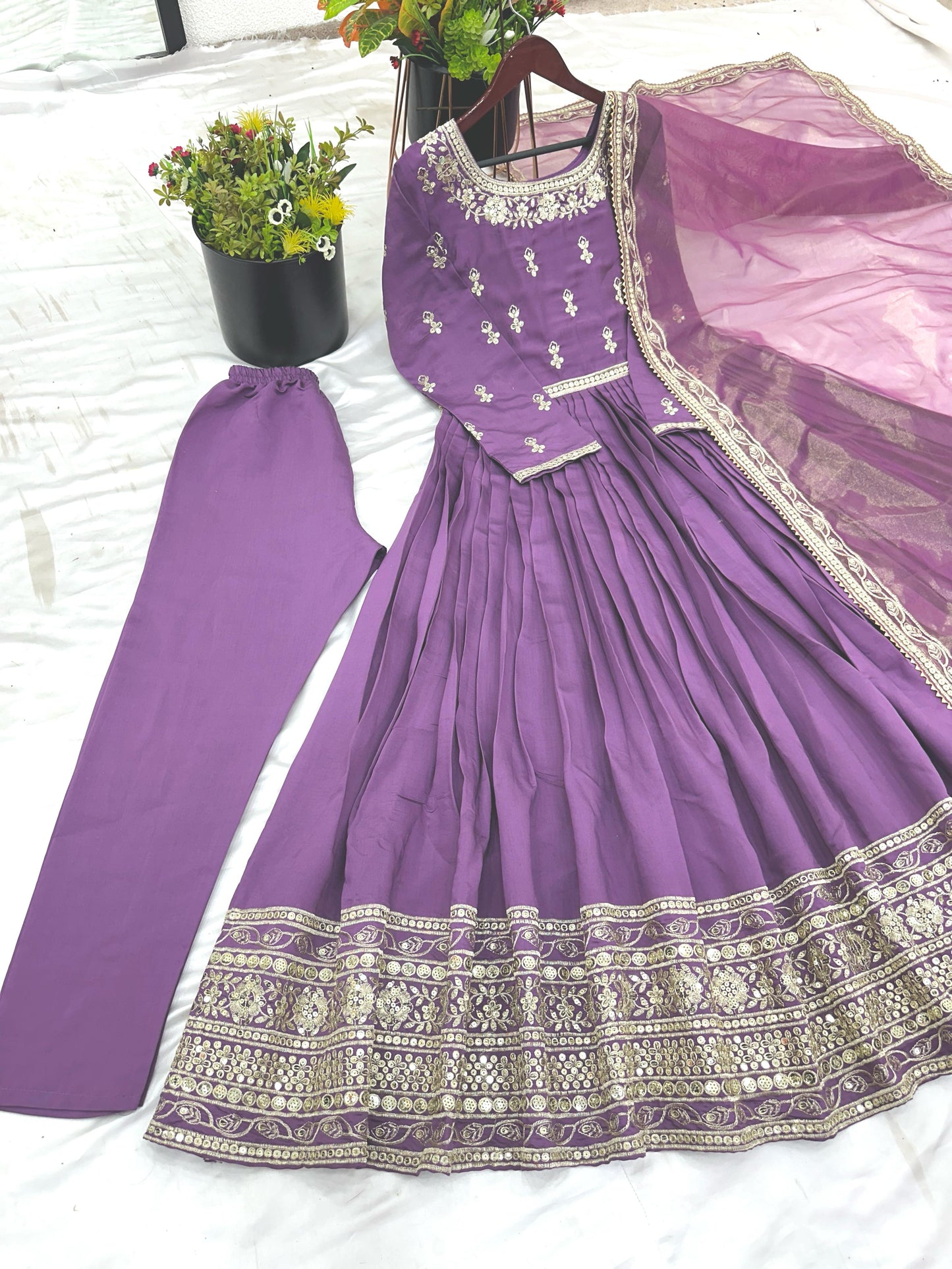 Designer Party Wear Look Full Heavy Embroidery Sequence Work Gown