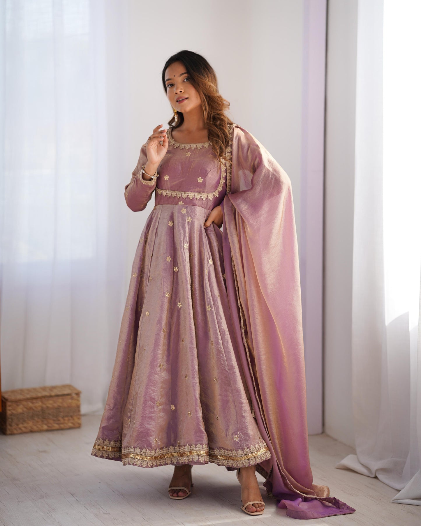 Fancy Color Beautiful Anarkali Gown in Silk Fabric