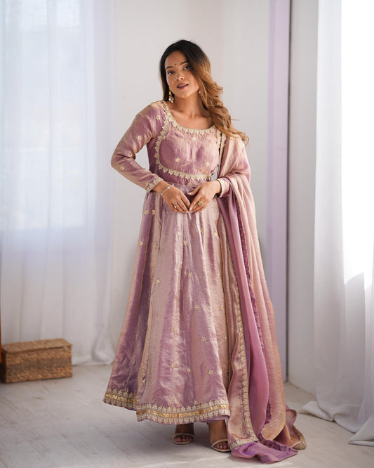Fancy Color Beautiful Anarkali Gown in Silk Fabric