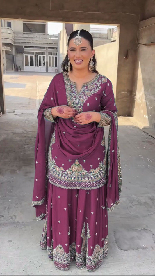 Beautiful Fancy Color Suit In Chinon Silk