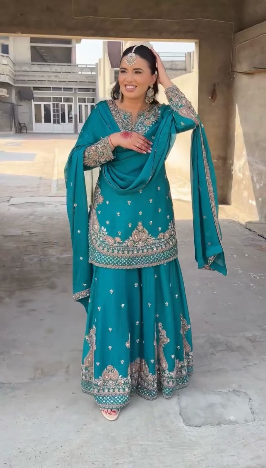 Beautiful Light Blue Color Suit In Chinon Silk