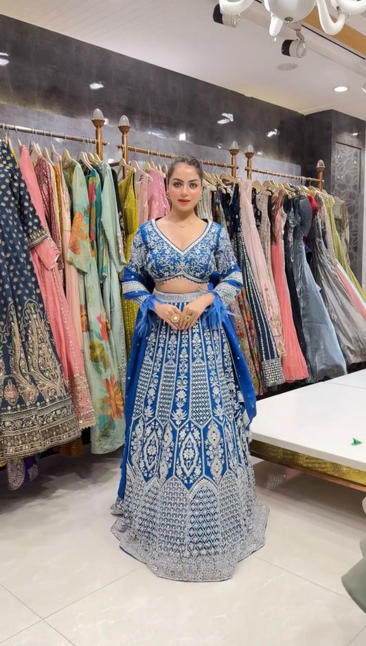 Blue Color Beautiful Partywear Lehenga Choli
