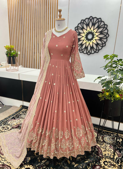 Pink Color Beautiful Anarkali Gown in Georgette Fabric