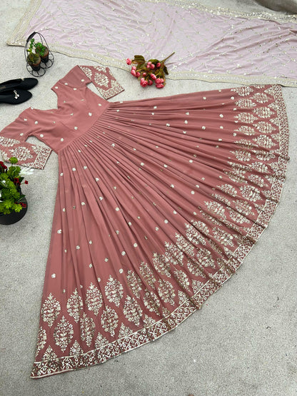 Pink Color Beautiful Anarkali Gown in Georgette Fabric