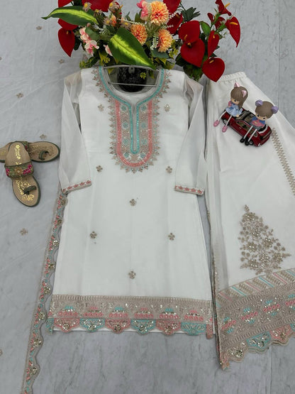 White Color Georgette Fabric Partywear Dress