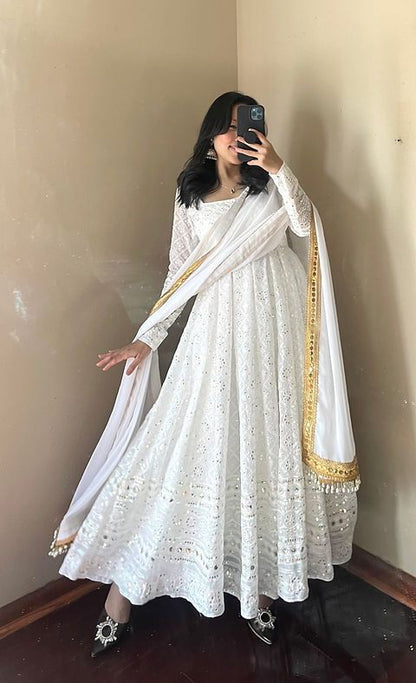 White Cream Color Beautiful Anarkali Gown in Georgette Fabric