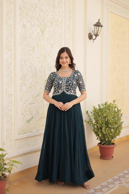 Rama Color Beautiful Gown In Georgette Fabric With  Embroidery work