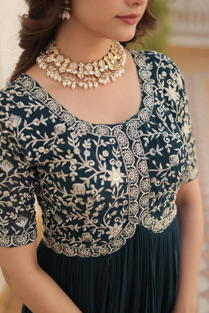 Rama Color Beautiful Gown In Georgette Fabric With  Embroidery work