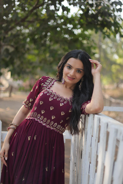 Premium Designer Readymade Gown in Maroon Color