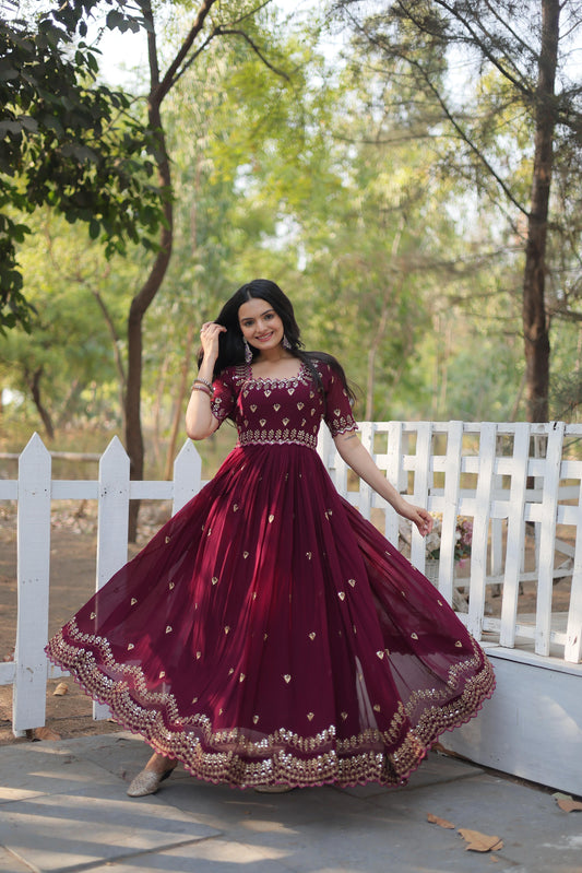 Premium Designer Readymade Gown in Maroon Color