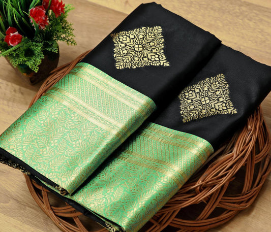 Soft Banarasi Silk Saree For Small Kitty Party in black color