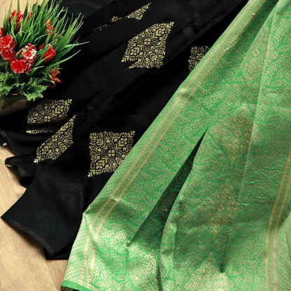 Soft Banarasi Silk Saree For Small Kitty Party in black color