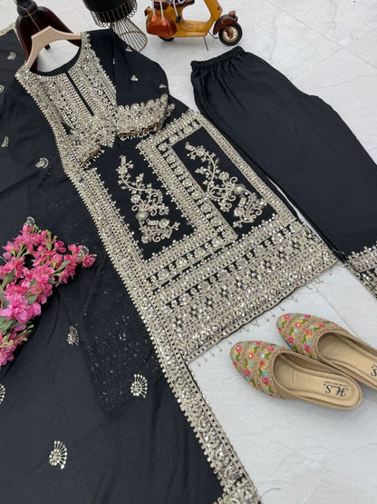 Designer Party Top Pent & Dupatta Set in black color