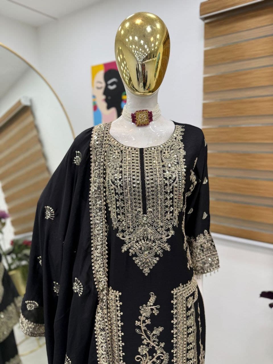 Designer Party Top Pent & Dupatta Set in black color