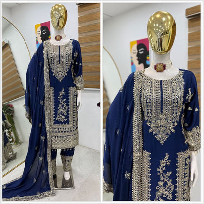 Designer Party Top Pent & Dupatta Set in blue color