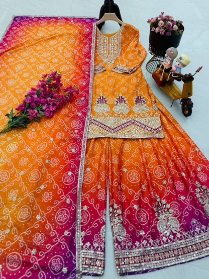 Designer Party Sharara Suit & Dupatta Set in orange color