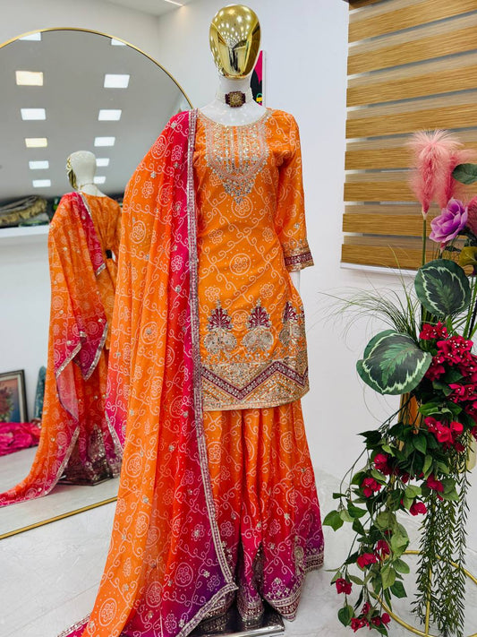 Designer Party Sharara Suit & Dupatta Set in orange color