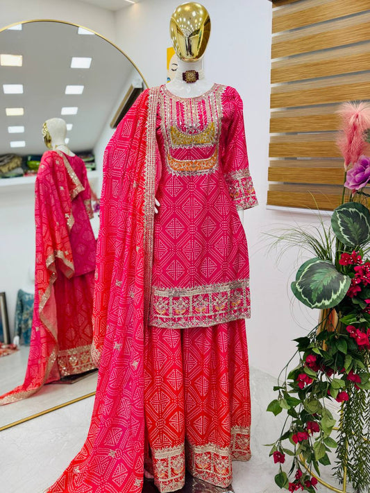 Designer Party Sharara Suit & Dupatta Set in pink red color