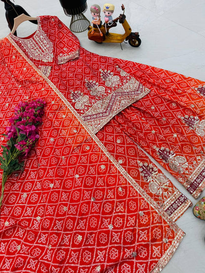 Designer Party Sharara Suit & Dupatta Set in red color