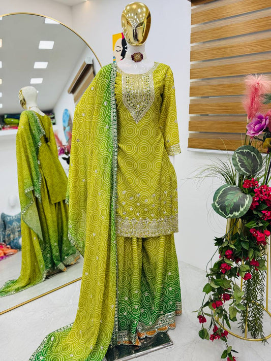 Designer Party Sharara Suit & Dupatta Set in green color