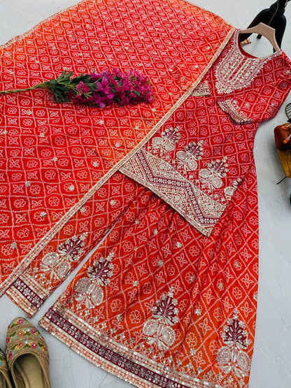 Designer Party Sharara Suit & Dupatta Set in red color