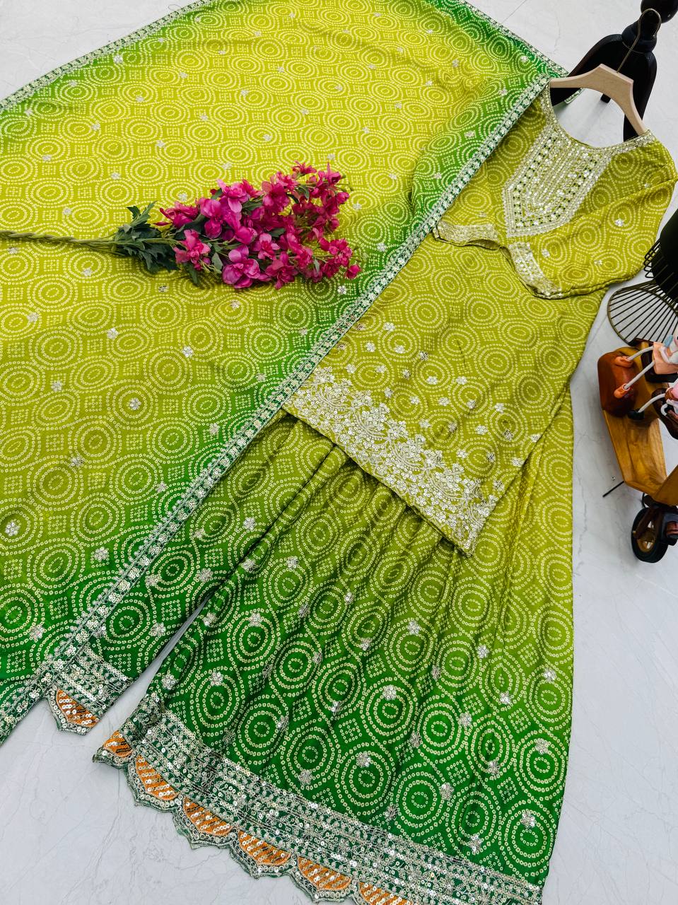 Designer Party Sharara Suit & Dupatta Set in green color