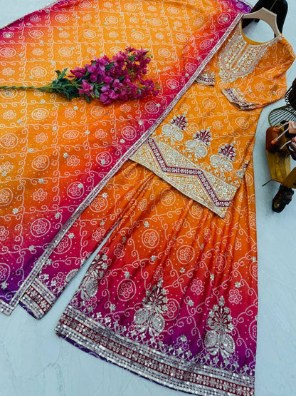 Designer Party Sharara Suit & Dupatta Set in orange color