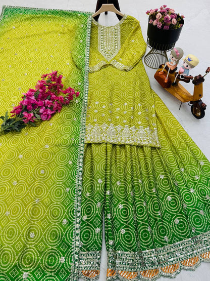 Designer Party Sharara Suit & Dupatta Set in green color