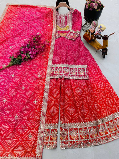 Designer Party Sharara Suit & Dupatta Set in pink red color