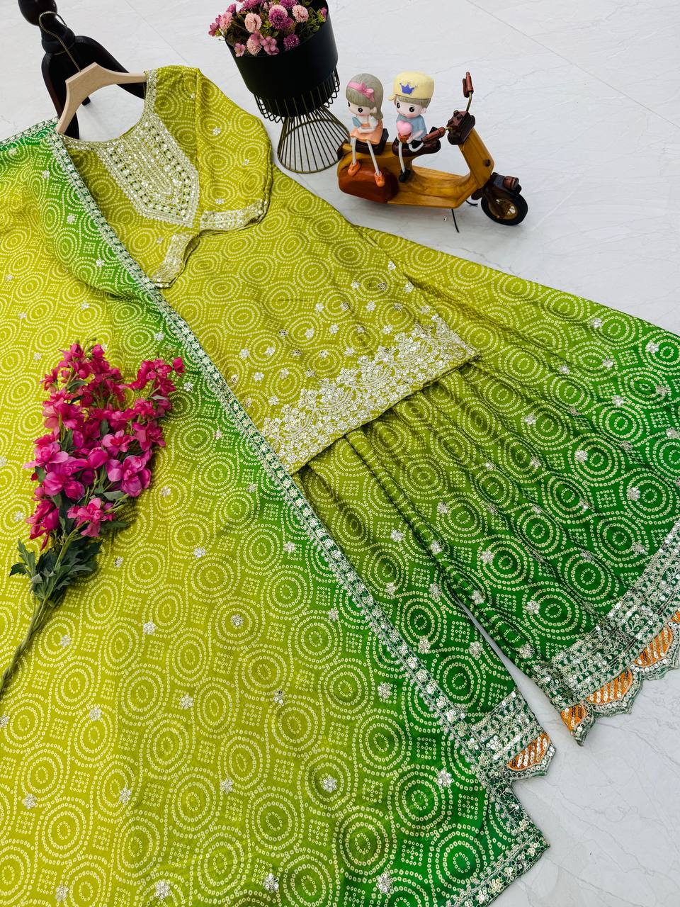 Designer Party Sharara Suit & Dupatta Set in green color