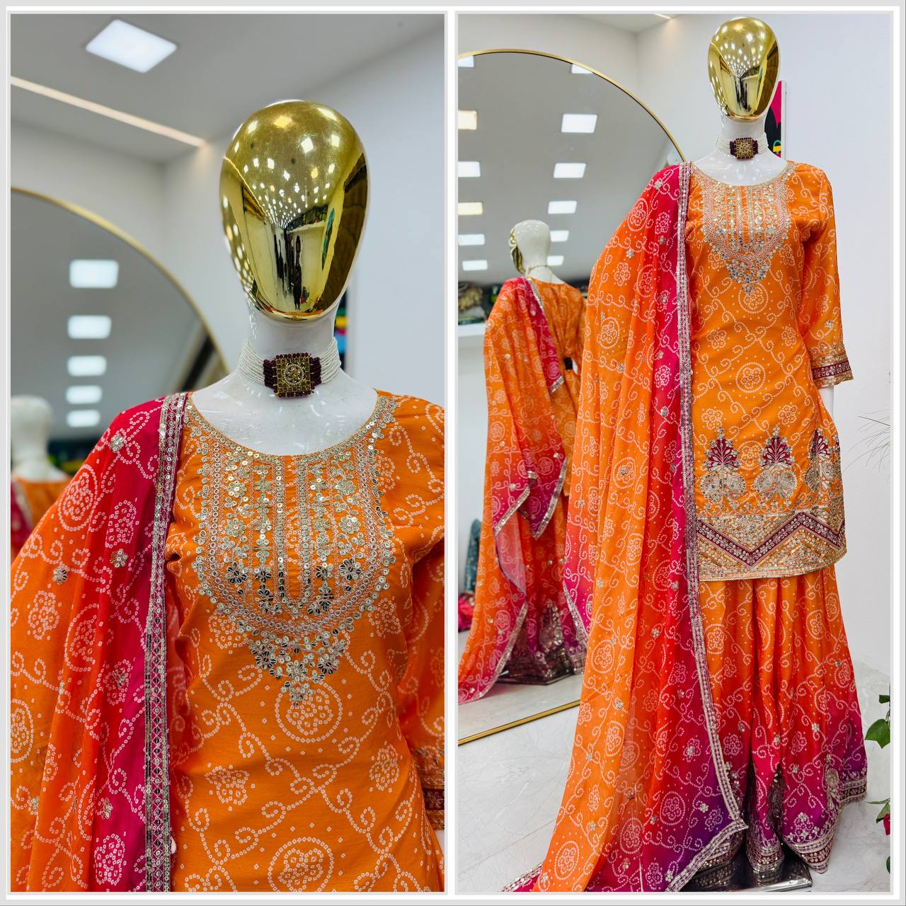Designer Party Sharara Suit & Dupatta Set in orange color