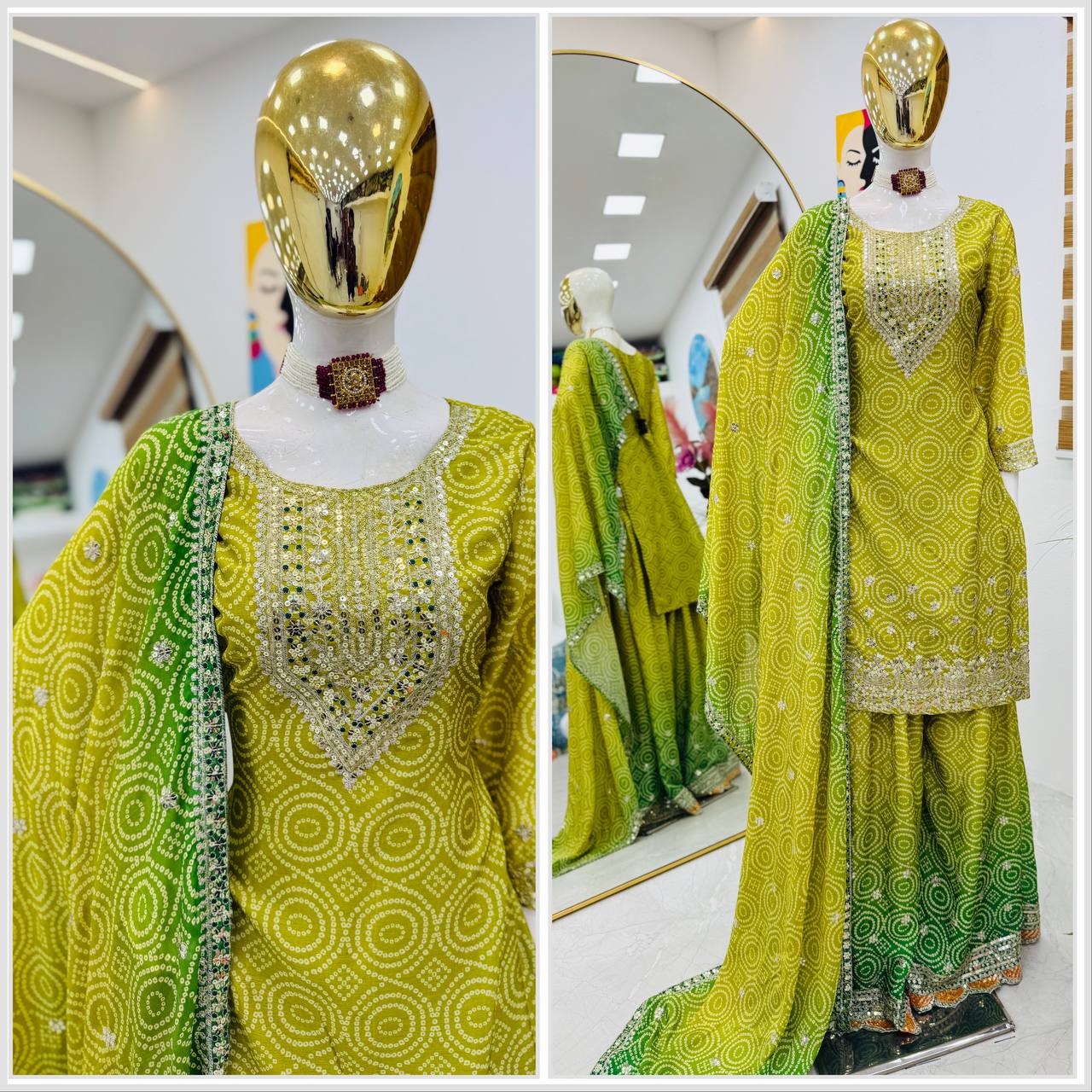 Designer Party Sharara Suit & Dupatta Set in green color