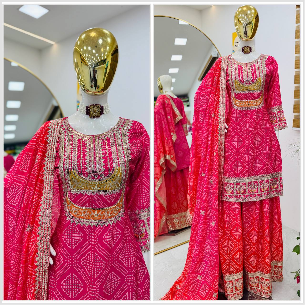 Designer Party Sharara Suit & Dupatta Set in pink red color