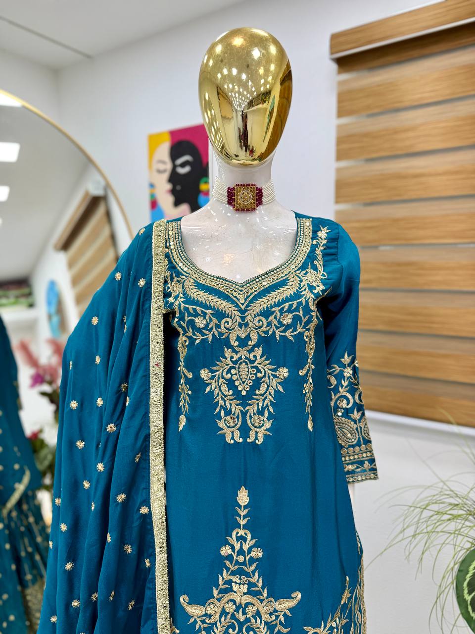 BLue Color Beautiful Partywear Designer Party Top Sharara & Dupatta