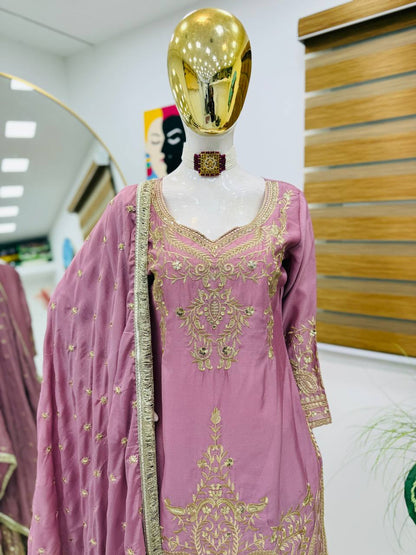 Peach Color Beautiful Partywear Designer Party Top Sharara & Dupatta