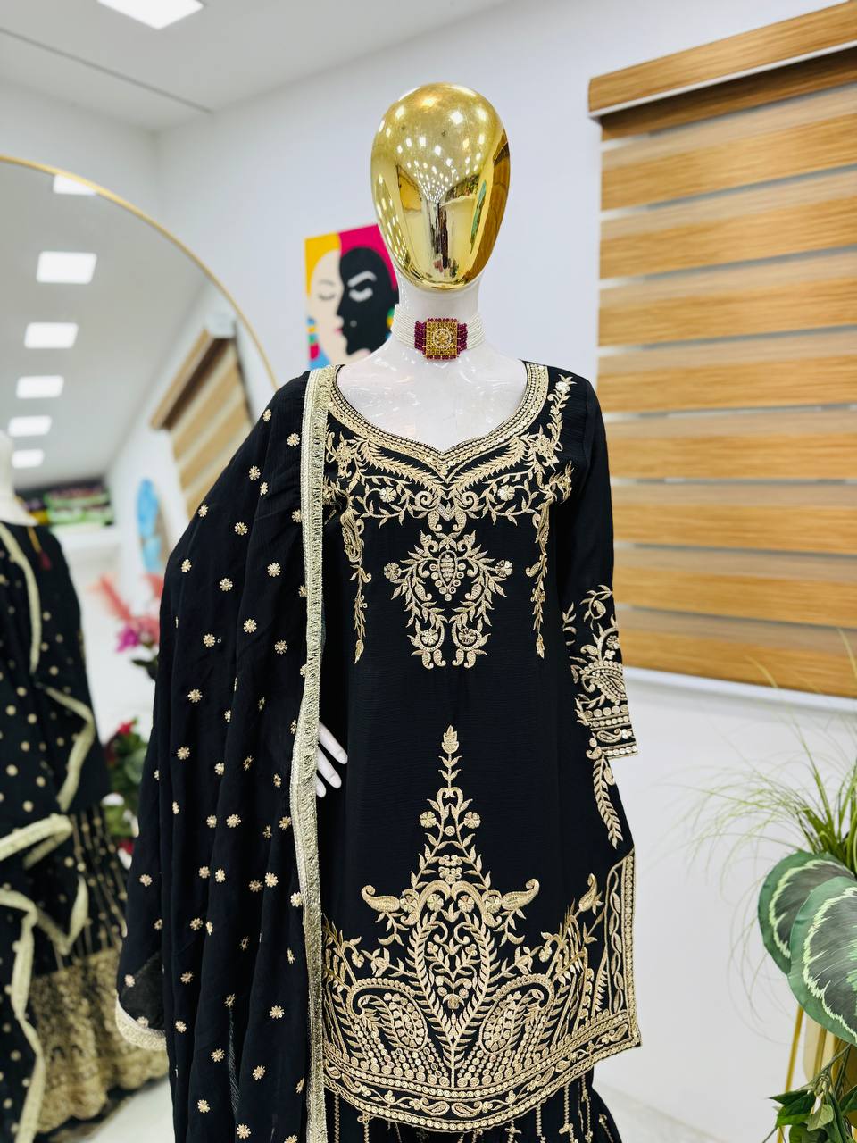 Black Color Beautiful Partywear Designer Party Top Sharara & Dupatta