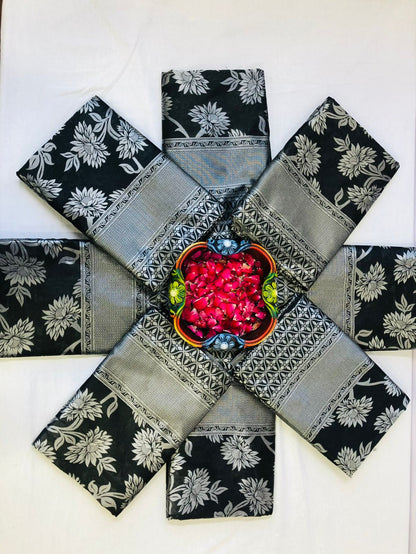 Black Color Litchi Silk Saree For daily Wear use