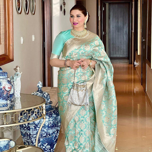 Sky BLue Color Beautiful lichi silk saree for daily wear use
