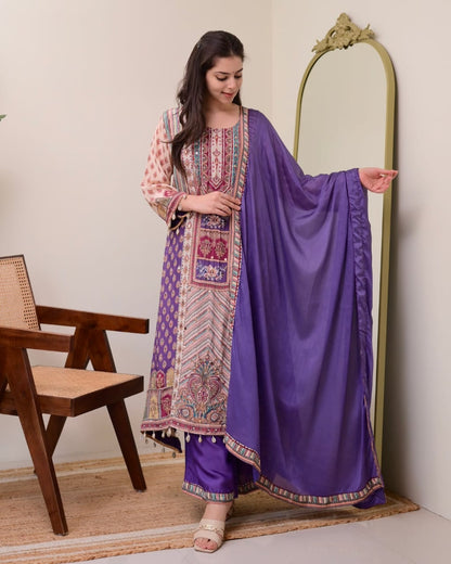 Blue Color Summer Wear Chinon Fabric Dress