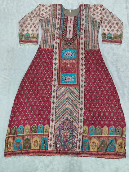Maroon Color Summer Wear Chinon Fabric Dress