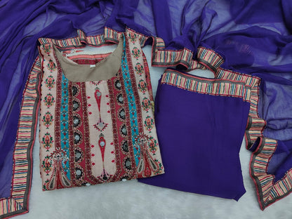 Blue Color Summer Wear Chinon Fabric Dress